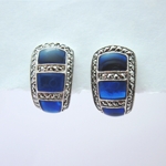 Blue Enamel 3-Window Earrings with Marcasite